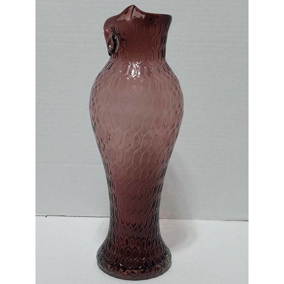 RARE VINTAGE ART GLASS OWL BIRD VASE PURPLE 14 1/4" Tall In Excellent Condition - Picture 2 of 12